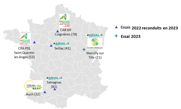 Figure 1 : Localisation des 6 essais « courbes de réponse à P en AB