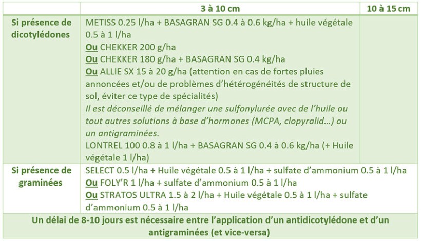 Tableau 2 : Exemples de programme herbicides sur lin fibre de printemps