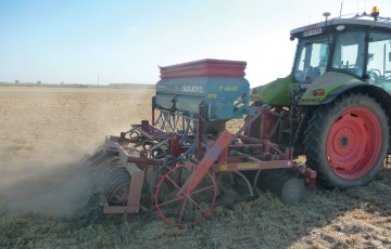 Semoir à dents dans une parcelle – chantiers de semis de blé tendre en Pays de Loire